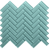 Mir Mosaic Aqua Glossy 1 x 3 herringbone mosaic HB-041