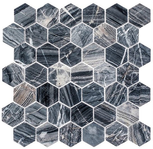 Bella Glass Tiles Colonial 2 Inch Hex Salem Charcoal CLNL277