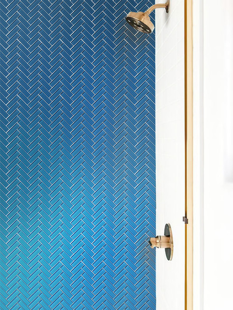 Mir Mosaic Laguna Glossy 1 x 3 herringbone mosaic HB-143 kids bath wall