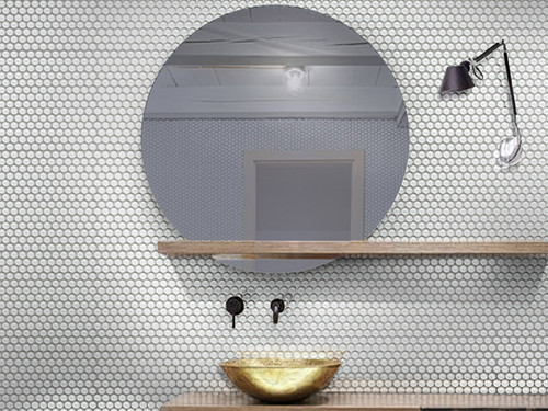 Mir Mosaic Tile Mirage White Penny Round Mosaic PN-066 bathroom sink wall tile idea