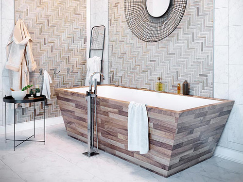 MIR Mosaics Nantucket Sankaty Herringbone NNC-12BR bathroom wall install