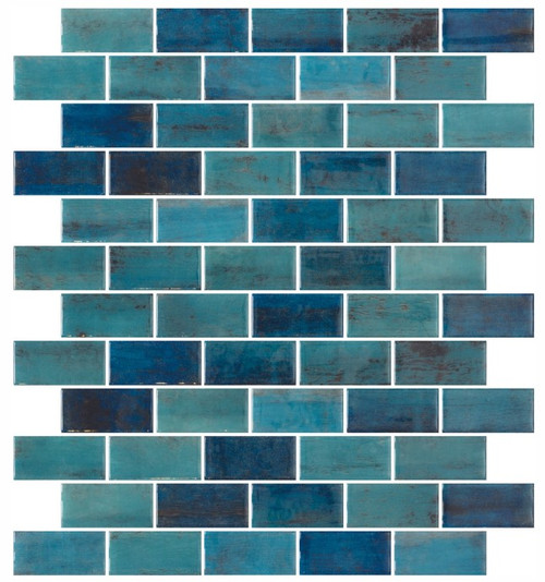 Onix Mosaico 1 x 2 brick Recycled Glass Tile Mosaic Forest Blue HP12BFB/5933