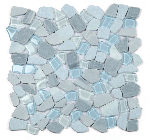 NB4422 Broken Pebble Deep Ocean Glass and Stone Mosaic Tile NB4422 Broken Pebble Deep Ocean Glass and Stone Mosaic Tile