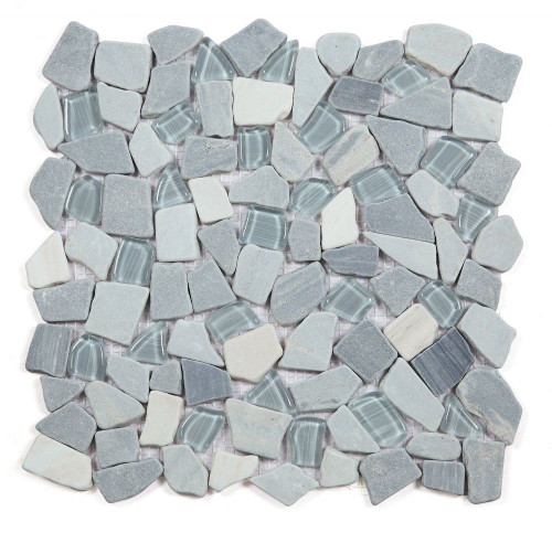 NB3630 Broken Pebble Blue Glass and Stone Mosaic NB3630 Broken Pebble Blue Glass and Stone Mosaic