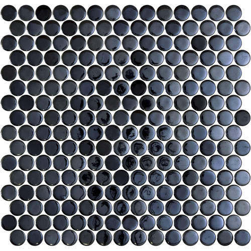Bella Glass Tiles Hearth Palace Penny Round Opale Black HP1PROB
