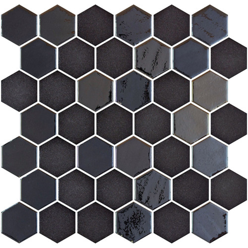 Onix Mosaico Hearth Palace Hexagon Stone Glass Opale Black HP2HSGOB