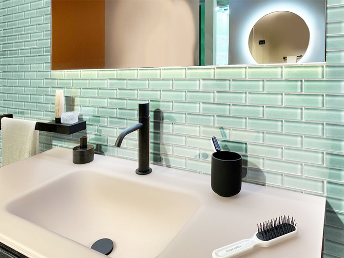 Mir Mosaic BR-047 Ice 1 x 3 subway tile mosaic bathroom wall