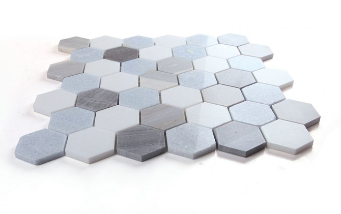 NB4091 Deep Ocean 2 x 2 hexagon Marble Mosaic at BELK Tile Angle View