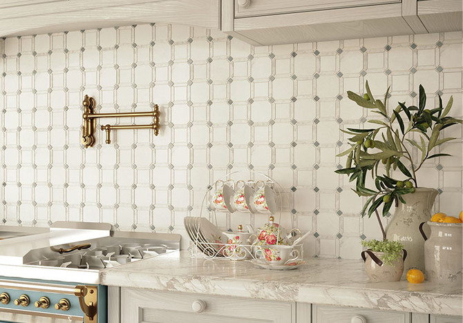 Xakea Series XKA-1041 Gambit Marble Mosaic Tile kitchen backsplash install