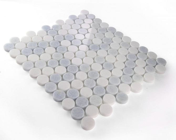 NB3931 Penny Round Marble Crystal Ocean Mosaic Angle View