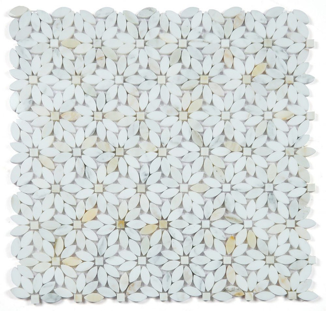 NB3915 Wild Flower Calacatta Gold Marble Mosaic Tile
