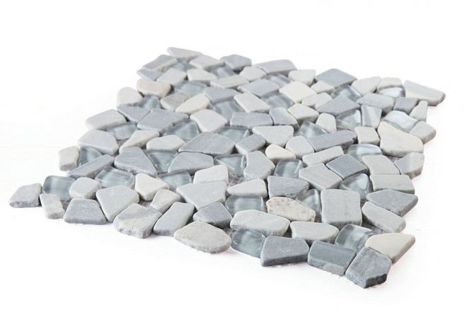 NB3630 Broken Pebble Blue Glass and Stone Mosaic Angle View