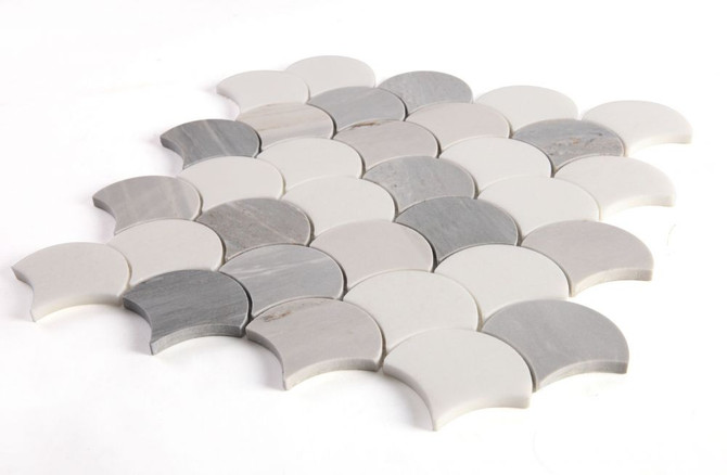 NBO1073 Fish Scale Marble Blue Mosaic Tile Angle View