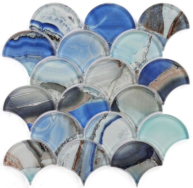 NB3632 Fish Scale Shell Blue Glass Mosaic Tile