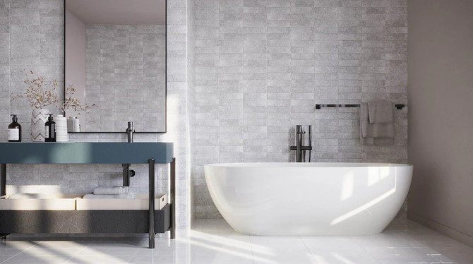 Sential 	SNT-6181 Tundro 3 x 11 Subway Tile bathroom wall tile install