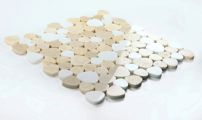 NB963 Sliced Pebble Marfil Marble Mosaic Tile Angle View