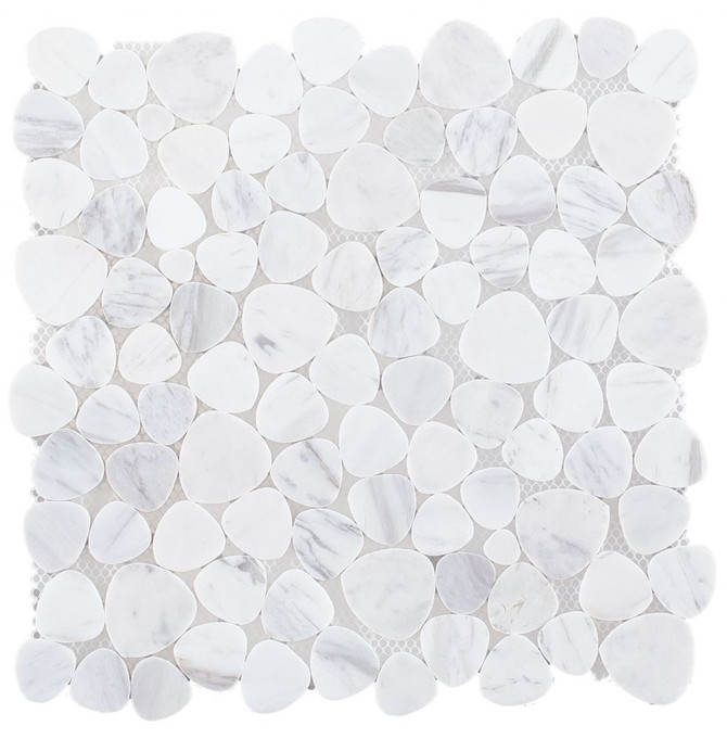NB379 Slice Pebble White Marble Mosaic Tile