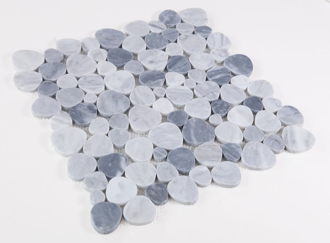 NBO1002 Sliced Pebble Mixed Grey Marble Mosaic Tile Angle View