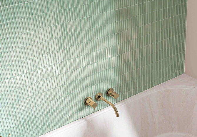 Finestra Collection FST-1255 Cyanotype 8 x 8 tile bath tub wall install photo
