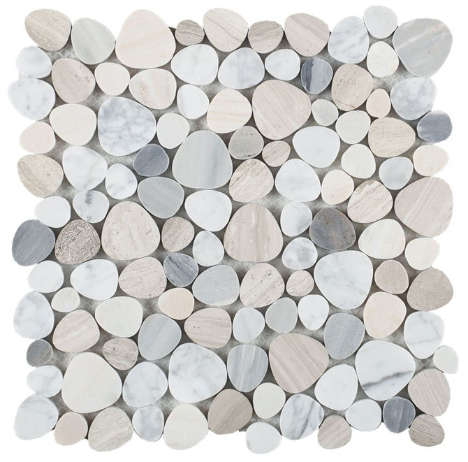 NB817 Sliced Pebble Blue Polished Marble Mosaic Tile Full Sheet