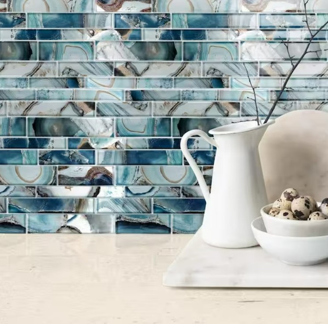 Magical Forest Crystal Lagoon glass mosaic tile kitchen backsplash