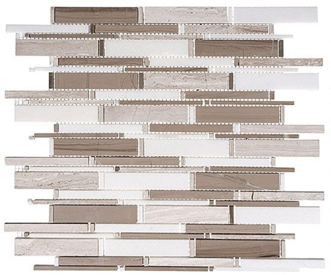 Bella Glass Tiles Cascade Series Wooden white Athen Gray Thassos mix CS94