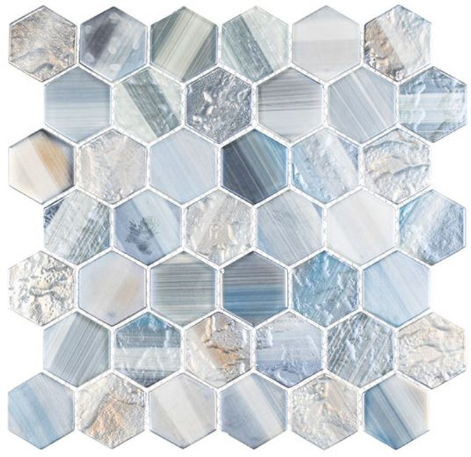 Uptown Beach 2 inch hexagon glass mosaic tile UPB-2104 Lido Down