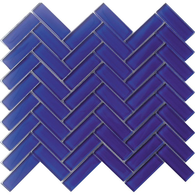 Mir Mosaic Cobalt Blue Glossy 1 x 3 herringbone mosaic HB-012