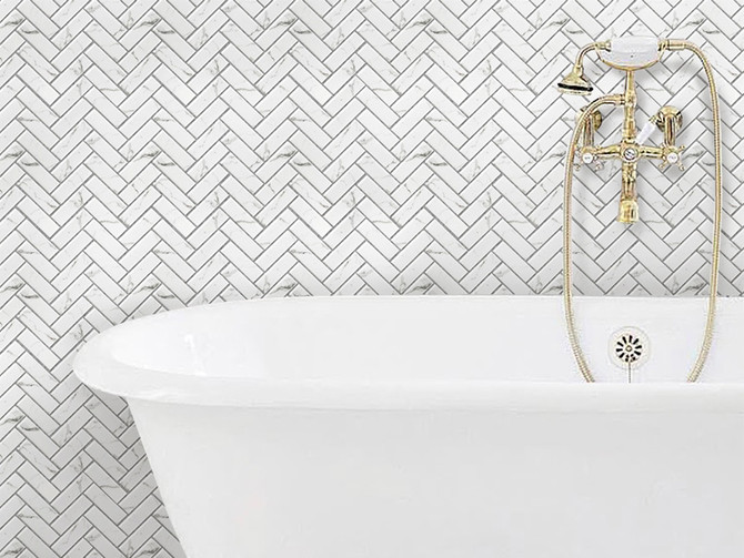 MIR  Mosaics Nantucket Hummock Herringbone NNC-13CA Bathtub wall install