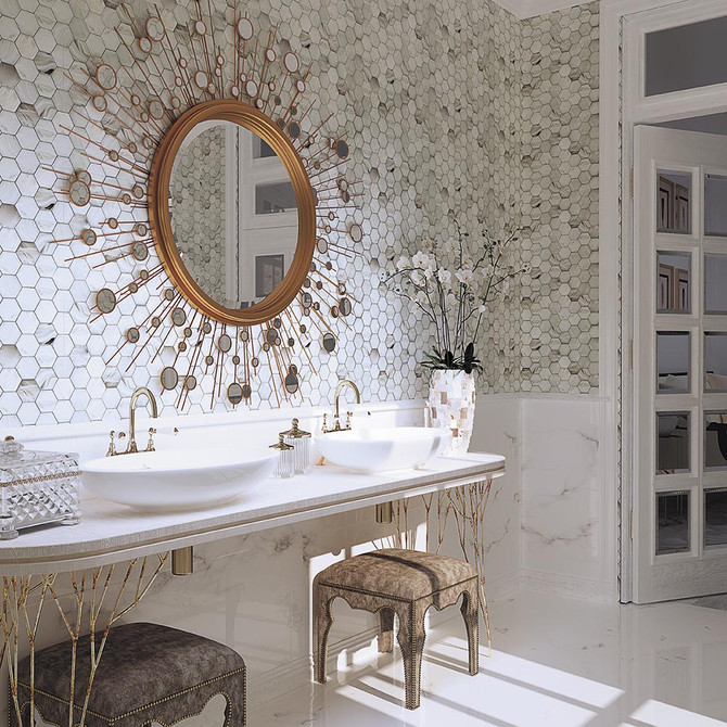 Cloud 9 CLH-01SW Silver White Hex bathroom wall tile install