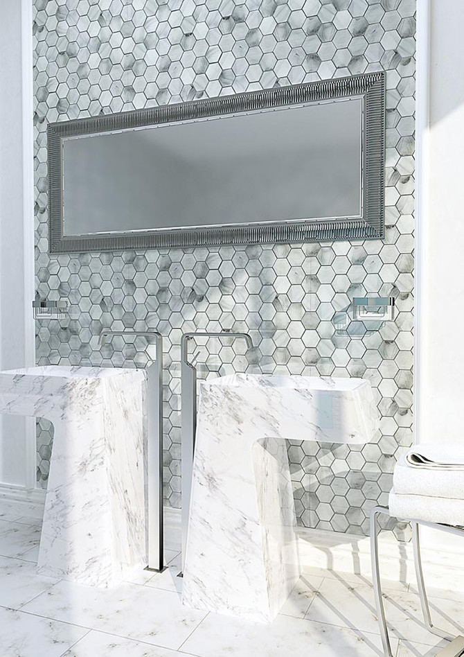 Cloud 9 CLH-03GR Gray Hex bathroom wall tile