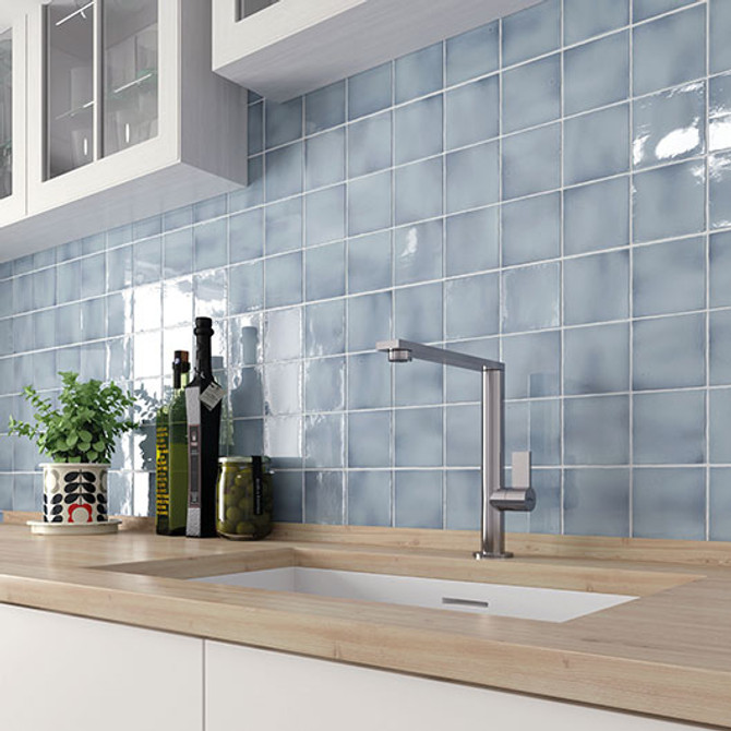 Manacor Collection 4 x 4 ceramic wall tile MAN-26911 Blue Moon kitchen backsplash install