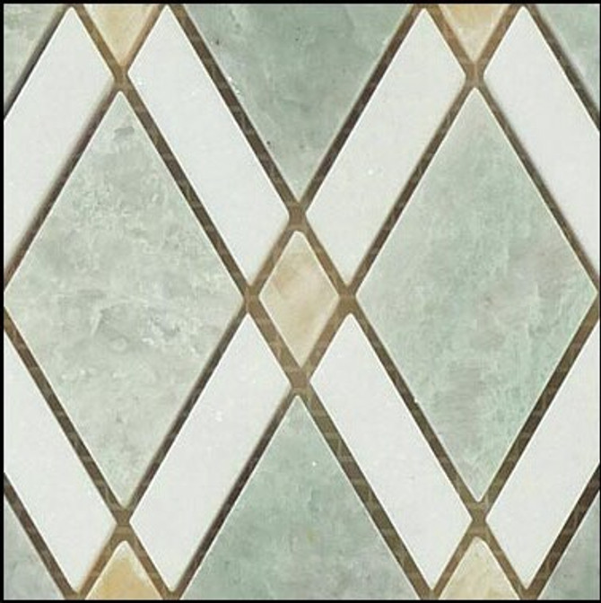 Bella Glass Tiles Diamond Series Ming Green or Thassos White or Honey Onyx