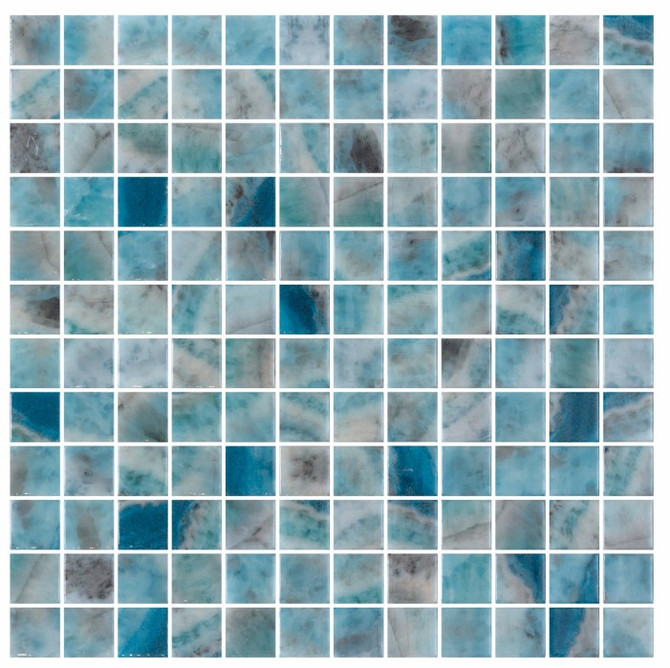 Onix Mosaico 1 x 1 Recycled Glass Tile Mosaic Kara Blue 3504