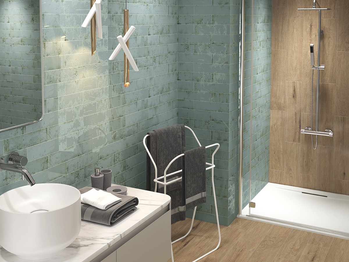 シャロウページ Ironworks 3 x 12 Aqua Subway Tile Glossy SSN-1870