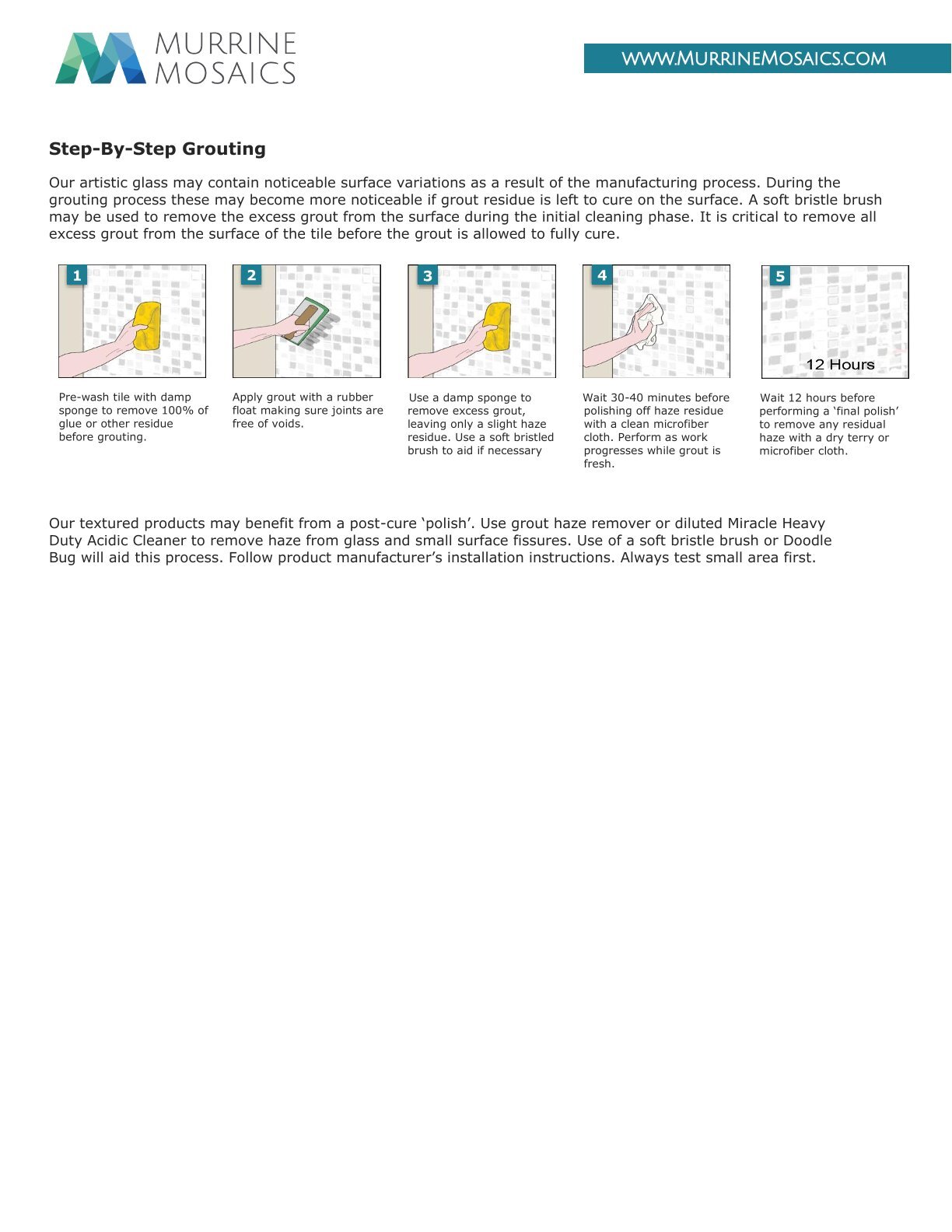 Murrine Mosaics Tides and Quartz Installation Guide Page 3