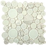 Bella Glass Tiles Bubble Series Random Circles White Dove