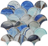 NB3632 Fish Scale Shell Blue Glass Mosaic Tile