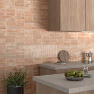 Equipe Raku Nude 2.5" x 8" Ceramic subway tile with stripes kitchen backsplash install