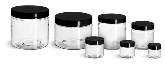 12 oz Clear PET single wall jar with 89-400 neck finish w/ Black Plastic Lined Cap - Case of 280