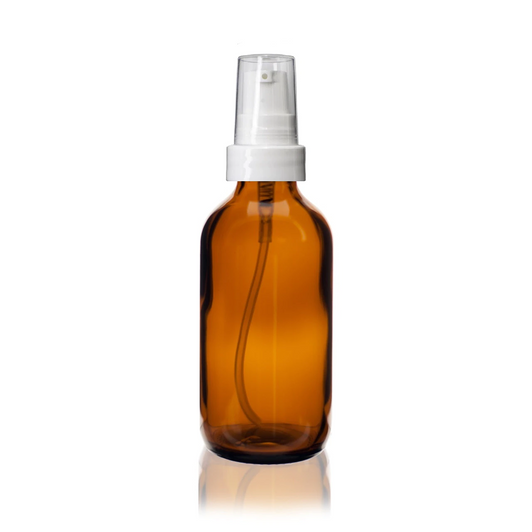 1 oz AMBER Glass Bottle - w/ White Treatment Pump