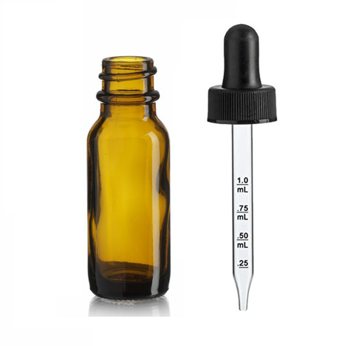 1/2 oz (15ml) AMBER Glass Bottle - w/ Black Calibrated G