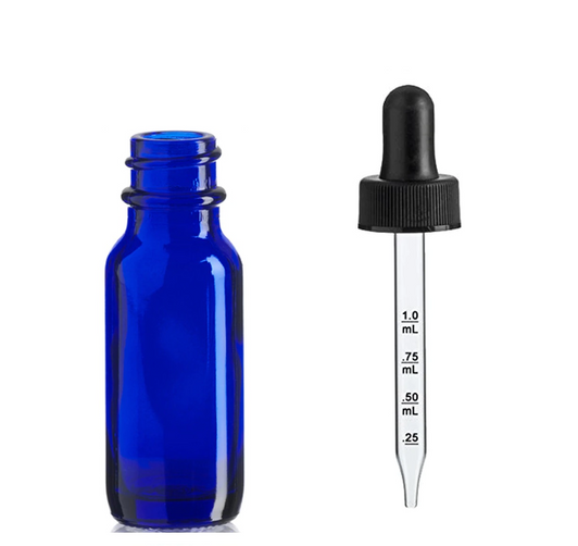 1/2 oz (15ml) COBALT BLUE Glass Bottle - w/ Black Calibrated Glass Dropper