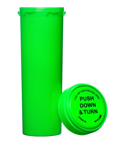 60 Dram Push & Turn Reverse Cap Bottles - 100/ Case - Green