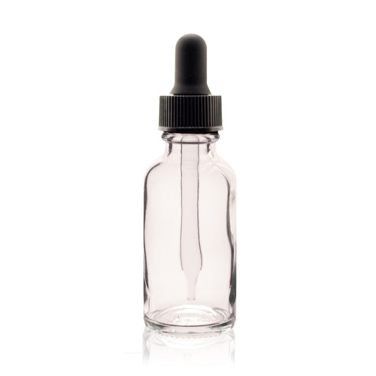 Boston Round Glass Bottle 1 oz Clear - w/ Glass Dropper