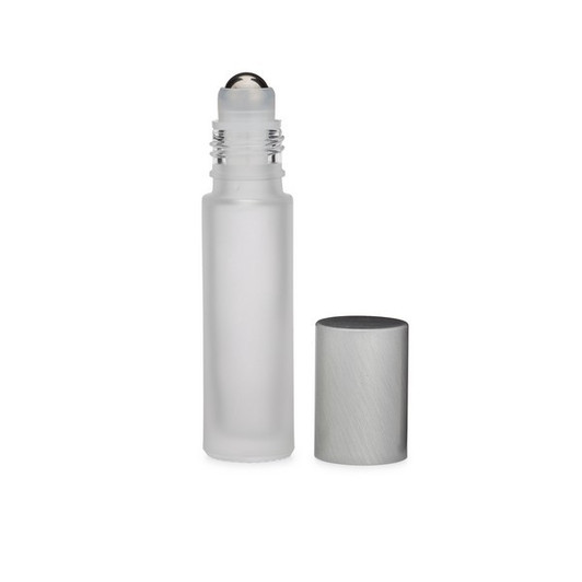 2.7 Dram (10 ml) Frosted Glass Vial with Stainless Steel Roller Ball & Silver PP Cap