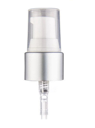 Matte silver and white Plastic 20-400 treatment pump with 2.5 inch dip tube (0.13 cc output)