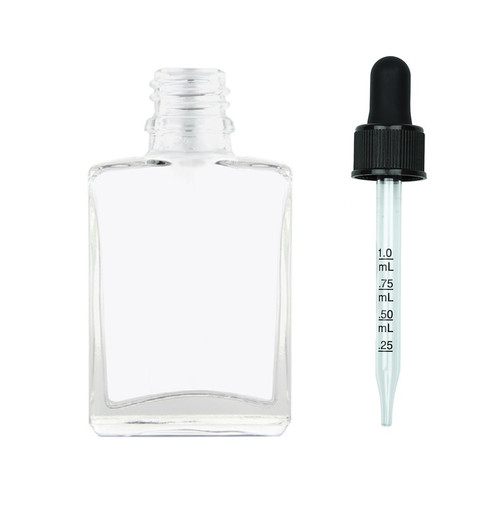 1 oz Clear SQUARE Glass Bottle w/ 18-415 Black Regular Calibrated Dropper- Case of 110