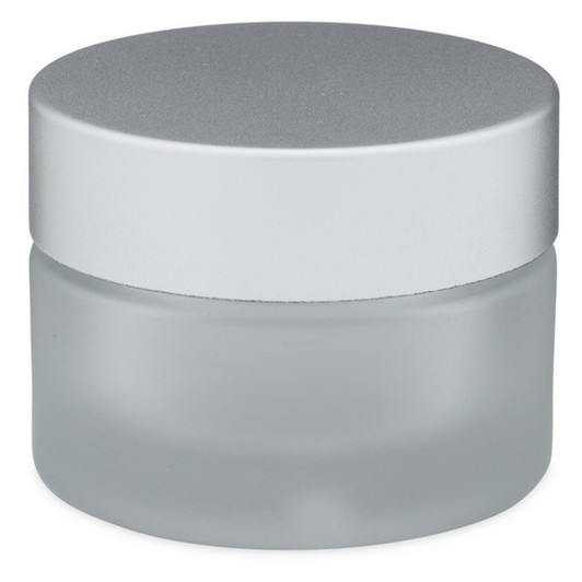 2 oz Glass Frosted Cream Jar with White Insert and Matte Silver Lid - pack of 24