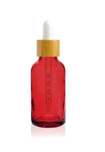 1 oz Red Glass Bottle w/ White-Bamboo Dropper